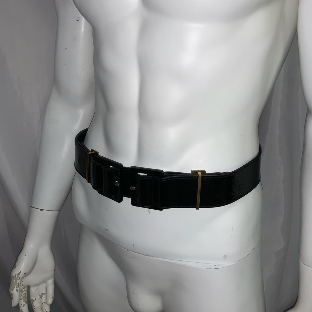SAINT LAURENT size L black crinkle patent belt - Picture 9 of 11